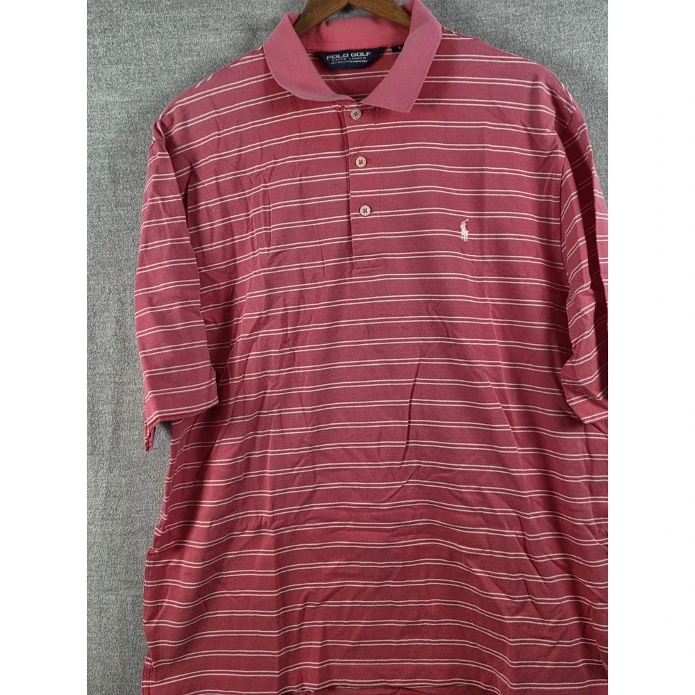 Polo Golf Ralph Lauren Mens Pink White Striped Pima Cotton Polo‎ Shirt Preppy